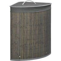 HOMCOM Bamboo Laundry Basket with Lid, 55 Litres Laundry Hamper with Removable Washable Lining, Corner Washing Baskets, 38 x 38 x 57cm, Grey