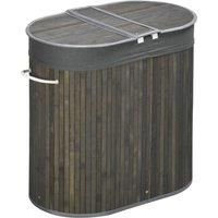 HOMCOM Bamboo Laundry Basket with Lid, 100 Litres Laundry Hamper with 2 Sections, Removable Washable Lining, Washing Baskets, 62.5 x 37 x 60.5cm, Grey