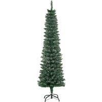 HOMCOM 5.5FT Artificial Snow Dipped Christmas Tree Xmas Pencil Tree Holiday Home Indoor Decoration with Foldable Black Stand, Green