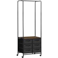 HOMCOM Industrial Hanging Clothes Rail With 6 Fabric Drawers Rustic Brown