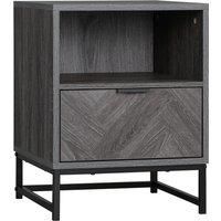 HOMCOM Bedside Table with Drawer and Shelf, Side End Table with Steel Legs for Living Room, Bedroom, Dark Grey