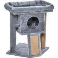 PawHut Cat Tree Tower for Indoor Cats Climbing Activity Center Kitten Furniture with Jute Scratching Pad Ball Toy Condo Perch Bed 40 x 40 x 57cm Grey