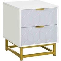 HOMCOM Bedside Table with 2 Drawers, Side Table, Bedside Cabinet with Steel Frame for Living Room, Bedroom, Grey and White