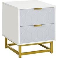 HOMCOM Bedside Table with 2 Drawers, Side Table, Bedside Cabinet with Steel Frame for Living Room, Bedroom, Grey and White