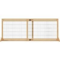 PawHut Adjustable Wooden Pet Gate, Freestanding Dog Barrier Fence with 2 Panels for Doorway, Hallway, 69H x 104-183 cm, Natural