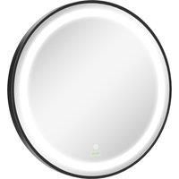 kleankin Round LED Bathroom Mirror, Dimmable Lighted Wall-Mounted Mirror with 3 Temperature Colours, Memory Function, Hardwired, Black