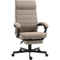 Vinsetto High-Back Home Office Chair, Linen Swivel Reclining Chair with Adjustable Height, Footrest and Padded Armrest for Living Room, Study, Brown