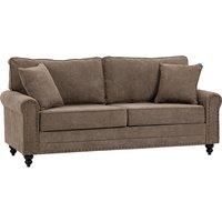 HOMCOM 2 Seater Sofas for Living Room, Fabric Sofa with Nailhead Trim, Loveseat with Cushions and Throw Pillows, Brown