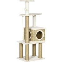 PawHut Cat Tree Tower, Indoor Climbing Activity Centre for Kittens with Jute Scratching Posts, Cosy Condo, Stand & Hanging Ball Toy, Beige