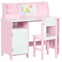 HOMCOM Kids Desk And Chair Set 2 PCs Childrens Table And Chair Set Multi Use Toddler Furniture with Whiteboard, Storage - Pink