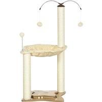 PawHut Cat Tree for Indoor Cats Kitten Play Tower with Sisal Scratching Posts Hammock Ball Toy, Beige, 53.5x53.5x90 cm