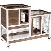 PawHut Wooden Indoor Rabbit Hutch Guinea Pig House Bunny Small Animal Cage W/Wheels Enclosed Run 110 x 50 x 86 cm, Brown