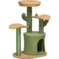 PawHut Cactus Cat Tree, 83cm Cat Climbing Tower, kitten Activity Centre with Teddy Fleece House, Bed, Sisal Scratching Post and Hanging Ball, Green