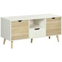 HOMCOM TV Unit Cabinet for TVs up to 50 Inches, TV Stand with Storage Cabinets and Drawer for Living Room and Bedroom, Natural