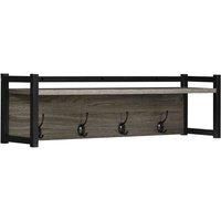 HOMCOM Coat Rack Wall-Mounted with 4 Coat Hooks and Open Storage Shelf, Versatile Floating Hanging Shelf, Key Holder for Entryway, Mudroom, Grey
