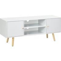 HOMCOM TV Unit Cabinet for TVs up to 55 Inches, TV Stand with Storage Shelves and Wood Legs for Living Room, White
