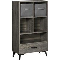 HOMCOM Freestanding Storage Cabinet, Display Cabinet with Storage Drawers, Bookcase for Home Office, Living Room, Closet, Bedroom, Grey
