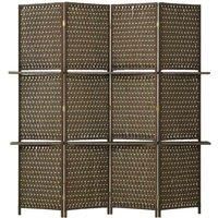 HOMCOM 4 Panel Folding Room Dividers Privacy Screen Panels With Shelf - Brown