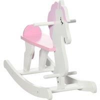 HOMCOM Kids Wooden Rocking Horse, Ride On Toy w/ Handlebar, Foot Pedal, Traditional Rocker Furniture for 13 Years, Pink