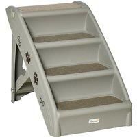 PawHut Foldable Pet Stairs, 4-Step for Cats Small Dogs with Non-slip Mats, 62 x 38 x 49.5 cm, Grey