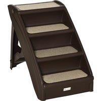 PawHut Foldable Pet Stairs, 4-Step for Cats Small Dogs with Non-slip Mats, 62 x 38 x 49.5 cm, Dark Brown