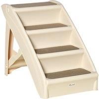 PawHut Foldable Pet Stairs, 4-Step for Cats Small Dogs with Non-slip Mats, 62 x 38 x 49.5 cm, Beige