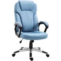 Vinsetto Linen Fabric Home Office Chair, Height Adjustable Computer Chair with Padded Armrests and Tilt Function, Blue