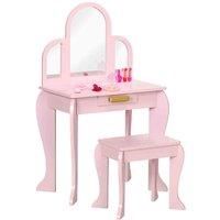 HOMCOM Kids Dressing Table and Stool Kids Vanity Set Makeup Desk w/Mirror, Drawer, for Ages 3-6 Years - Pink