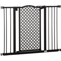 PawHut 74-105 cm Pet Safety Gate Barrier Stair Pressure Fit with Auto Close and Double Locking for Doorways, Hallways, Black