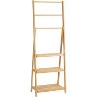 kleankin Freestanding Natural Bamboo Towel Rack with 3 Towel Rails and 3 Storage Shelves, Space-Saving Foldable Towel Holder for Bathroom