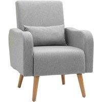 HOMCOM Accent Chair Linen-touch Armchair Upholstered Leisure Lounge Sofa, Club Chair With Wooden Frame - Grey