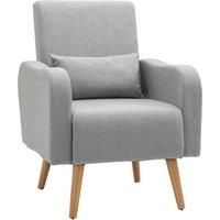 HOMCOM Accent Chair, Linen-Touch Armchair, Upholstered Leisure Lounge Sofa, Club Chair with Wooden Frame, Grey
