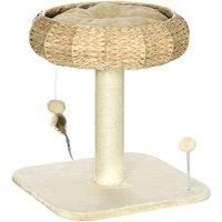 PawHut 51cm Cat Tree, Kitty Activity Center, Cat Climbing Toy, Cat Tower w/ Cattail Bed, Toy Ball, Scratching Post - Beige
