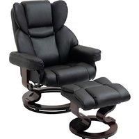 HOMCOM Reclining Swivel Armchair Footstool Set Sofa Padded PU Leather Relaxing Manual Duo Metal Frame Bentwood Base Black