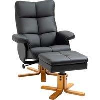 HOMCOM Faux Leather Swivel Recliner Chair with Footstool, Wooden Base and Storage for Living Room, Black