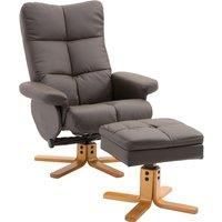 HOMCOM Faux Leather Swivel Recliner Chair with Footstool, Wooden Base and Storage for Living Room, Brown
