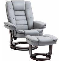 HOMCOM Manual Recliner and Footrest Set PU Leather Leisure Lounge Chair Armchair with Swivel Wood Base, Grey