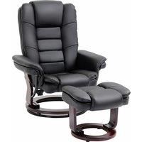 HOMCOM Manual Recliner and Footrest Set PU Leather Leisure Lounge Chair Armchair with Swivel Wood Base, Black