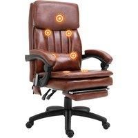 Vinsetto High Back Office Chair, Gaming Recliner Chair with Footrest, 7 Massage Points, Adjustable Height, Reclining Back, PU Leather, Brown