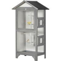 PawHut Wooden Bird Aviary Outdoor Bird Cage for Finch Canary w/ Tray - Grey
