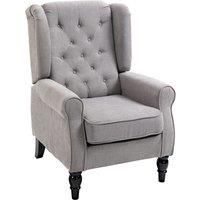 HOMCOM Retro Accent Chair, Wingback Armchair with Wood Frame Button Tufted Design for Living Room Bedroom, Grey