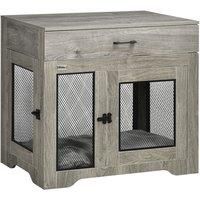 PawHut Modern Pet Crate End Table w/ Double Doors Drawer for Medium Dogs