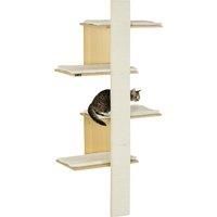 PawHut Cat Tree for Indoor Cats, 4-Layer Wall-Mounted Shelf, Kitten Perch Climber Furniture with Cushions and Scratching Board, Oak