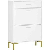 HOMCOM Modern Shoe Cabinet with 2 Flip Doors, Drawer and Adjustable Shelf, Hallway Shoe Cupboard Storage Organizer for 12 Pairs of Shoes, White