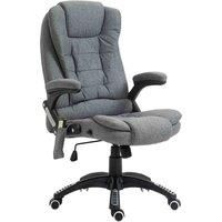 Vinsetto Massage Recliner Chair Heated Office Chair with Six Massage Points Linen-Feel Fabric 360 Swivel Wheels Grey