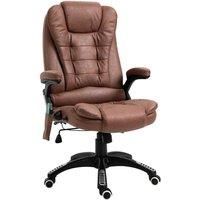 Vinsetto Massage Recliner Chair Heated Office Chair with Six Massage Points Microfiber Cloth 360 Swivel Wheels Brown