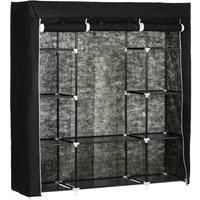 HOMCOM Fabric Wardrobe, Portable Wardrobe with 10 Shelves, 1 Hanging Rail, Foldable Closets, 150 x 43 x 162.5 cm, Black