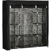 HOMCOM Fabric Wardrobe, Portable Wardrobe with 10 Shelves, 1 Hanging Rail, Foldable Closets, 150 x 43 x 162.5 cm, Black