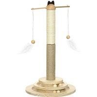 PawHut 56cm Cat Tree, Kitty Activity Center with Turntable Interactive Ball Toy, Cat Tower with Jute & Sisal Scratching Post, Natural