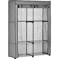 HOMCOM Fabric Wardrobe, Portable Fabric Cabinet, Foldable Coat Rack with 4 Shelves, 2 Hanging Rails, 118 x 49 x 170 cm, Light Grey